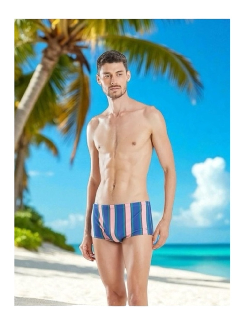 new Blueman ✪ Brazilian Sungão Men’s Boxer Swim Trunks ✪ Caminho Stripe ✪ XL